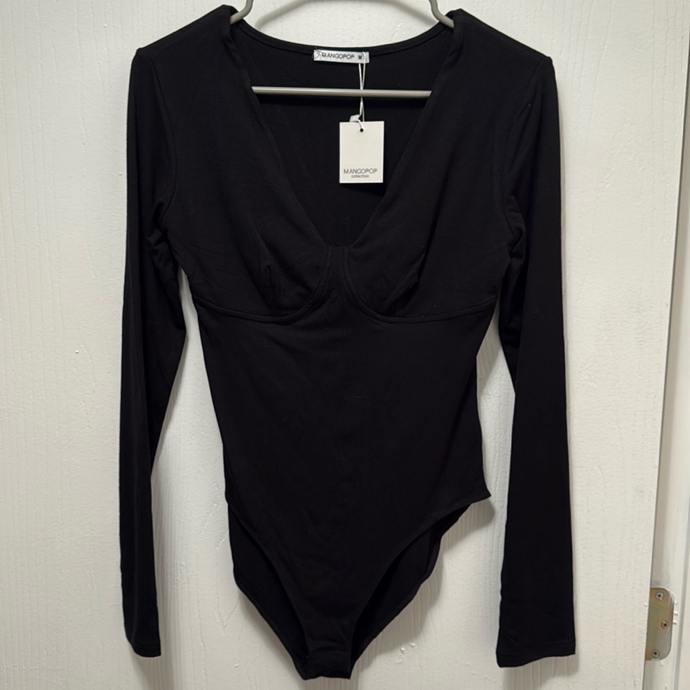 Mango Collection Black Long Sleeve  Bodysuit Size Medium